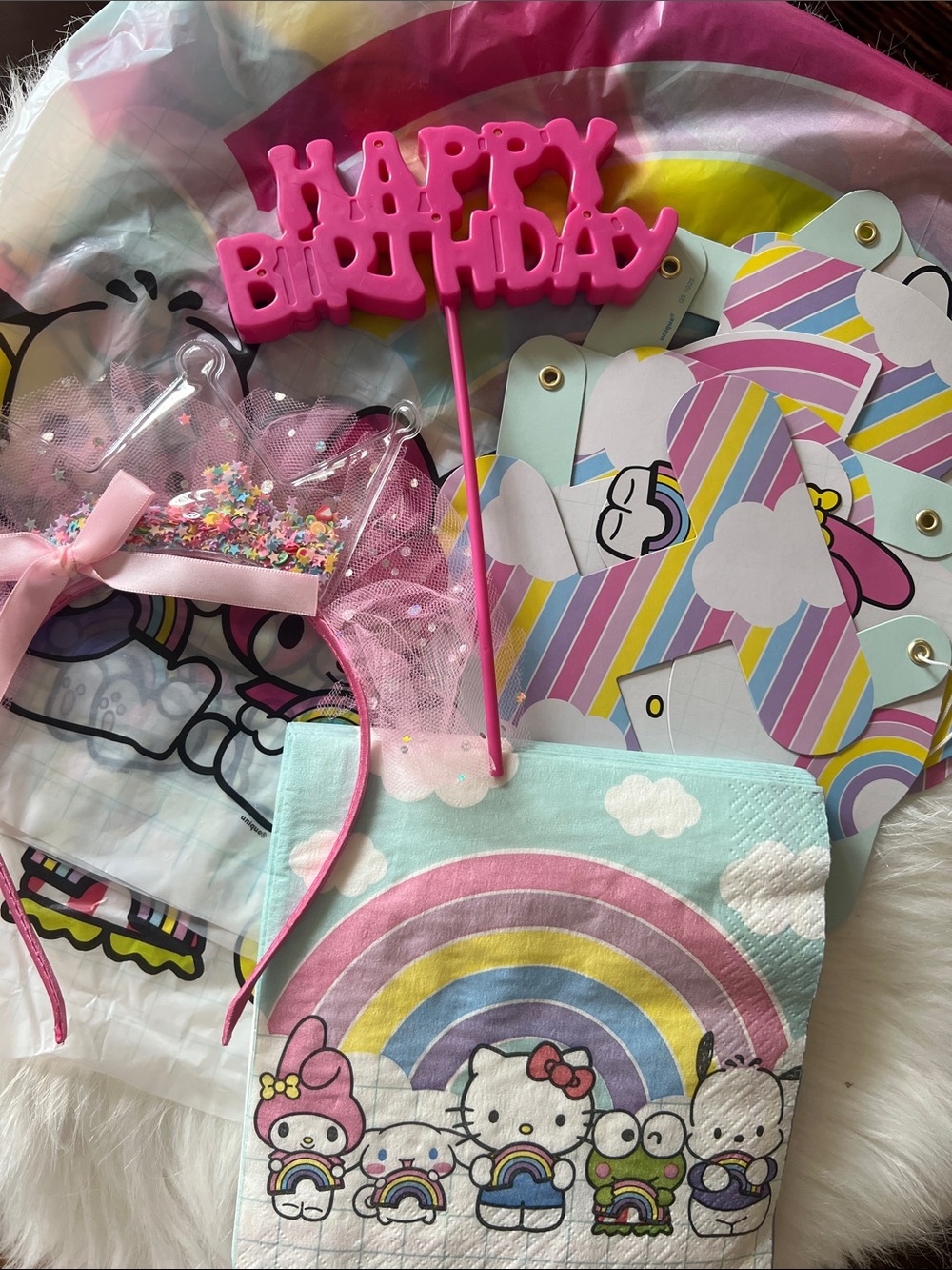 Hello Kitty Rainbow Cake Topper Set in Pink, Pastel Yellow, Blue and Purple